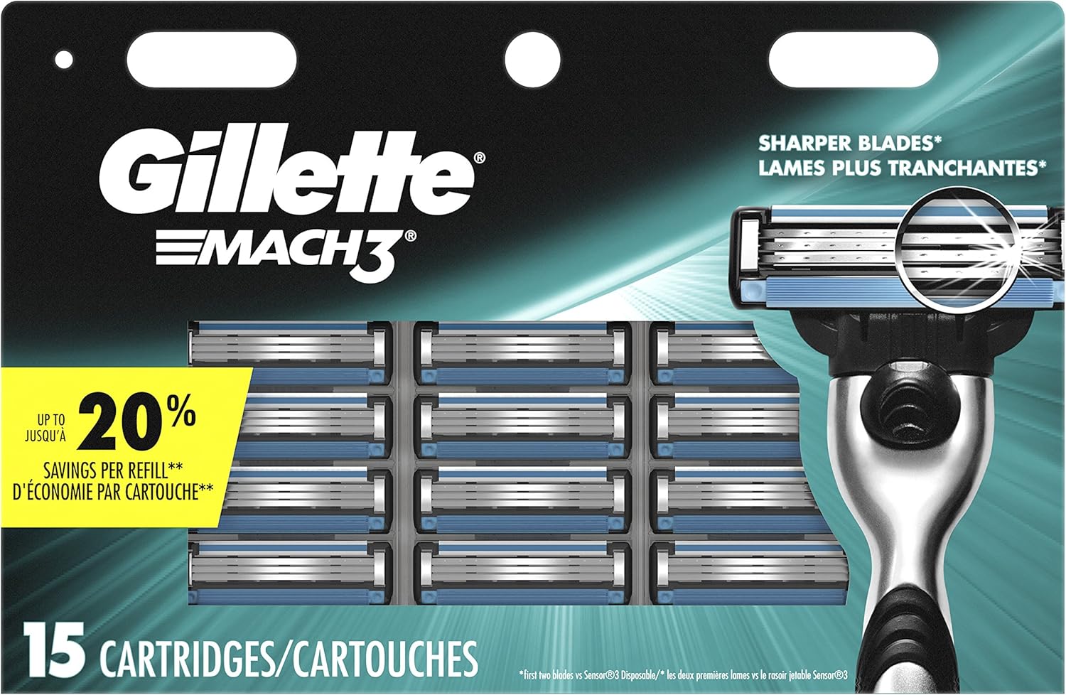 gillette 吉列 mach3男士剃须刀头替换装,15件